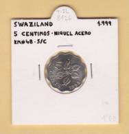 SWAZILAND  5  CENTIMOS  1.999 Niquel Acero  KM#48     SC/UNC     T-DL-8126 - Swazilandia