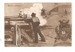 CPA :  Militaria Illustration  " Qu'ils Y Viennent " Marins Armant Des Canons - écusson - Fluctua Nec Mergitur - Weltkrieg 1914-18