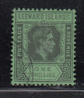 Leeward Islands Used Scott #111 SG #110bb 1sh George VI, Gray And Black On Emerald - Country Name In Gray - Leeward  Islands