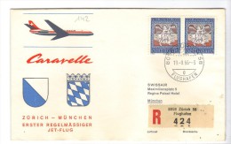 VOL142 - SVIZZERA 1966, Primo Volo Zurich Munchen . Raccomandata - Eerste Vluchten
