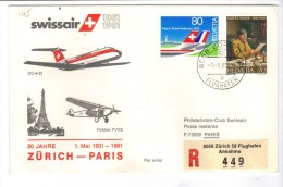 VOL145 - SVIZZERA 1981, Primo Volo Zurich Paris . Raccomandata - First Flight Covers