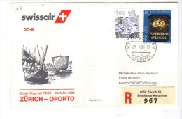 VOL147 - SVIZZERA 1983, Primo Volo Zurich Oporto . Raccomandata - Eerste Vluchten