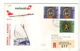 VOL148 - SVIZZERA 1983, Primo Volo Zurich Safat Kuwait . Raccomandata - Primi Voli