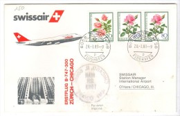VOL150 - SVIZZERA 1983, Primo Volo Zurich Chicago . Raccomandata - Primi Voli