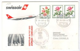 VOL150 - SVIZZERA 1983, Primo Volo Zurich Chicago . Raccomandata - Primeros Vuelos