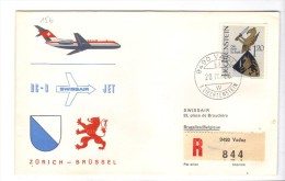 VOL156 - LIECHTENSTEIN, Primo Volo Zurich Brussel .  Raccomandata. - Storia Postale