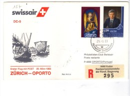 VOL157 - LIECHTENSTEIN, Primo Volo Zurich Oporto .  Raccomandata. - Storia Postale