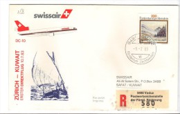 VOL158 - LIECHTENSTEIN, Primo Volo Zurich Safat Kuwait .  Raccomandata. - Storia Postale