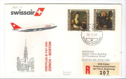 VOL160 - LIECHTENSTEIN, Primo Volo Zurich Boston .  Raccomandata. - Posta Aerea