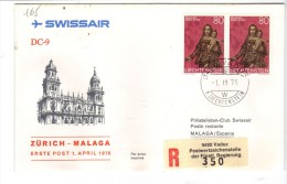 VOL165 - LIECHTENSTEIN, Primo Volo Zurich Malaga .  Raccomandata - Storia Postale