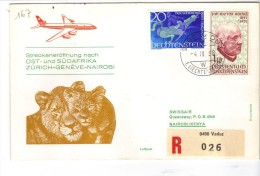 VOL167 - LIECHTENSTEIN, Primo Volo Zurich Nairobi .  Raccomandata - Storia Postale