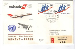 VOL169 - NAZIONI UNITE, Primo Volo Geneve Paris .  Raccomandata - Storia Postale