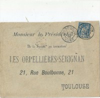 Enveloppe -  Cachet  Au  Depart  D'Issoudun  ( Indre )  à  Destination  De  Toulouse  ( 31 ) - 1877-1920: Semi Modern Period