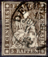 Svizzera-025 - 1854 - 5 Centesimi - Y&T: N. 26a (o) - Privo Di Difetti Occulti. - Used Stamps