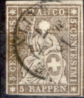Svizzera-026 - 1854 - 5 Centesimi - Y&T: N. 26a (o) - Privo Di Difetti Occulti. - Used Stamps