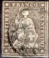 Svizzera-027 - 1854 - 5 Centesimi - Y&T: N. 26a (o) - Privo Di Difetti Occulti. - Used Stamps