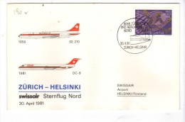 VOL190 - SVIZZERA 1981, Primo Volo Zurigo Helsinki . - First Flight Covers
