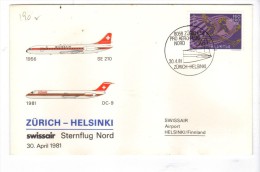 VOL190 - SVIZZERA 1981, Primo Volo Zurigo Helsinki . - Erst- U. Sonderflugbriefe