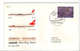 VOL191 - SVIZZERA 1981, Swissair Primo Volo Zurigo Chicago. - First Flight Covers