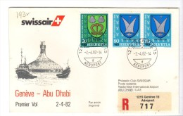 VOL193 - SVIZZERA 1982, Swissair Primo Volo Ginevra Abu Dhabi . Raccomandata - Primi Voli