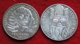2 Pièces De 100 Francs 1990 & 1991  "Charlemagne - Descartes " - Argent 900/1000 - N. 100 Francs