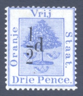 Orange Free State 1896. ½d On 3d Ultramarine (type G). SACC 44*, SG 75*. - Stato Libero Dell'Orange (1868-1909)
