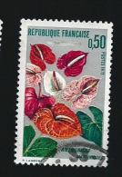 N° 1738 Anthurium - Martinique  1973 Oblitéré Timbre France Variété Trace D’essuyage Dans Le Gris - Gebruikt