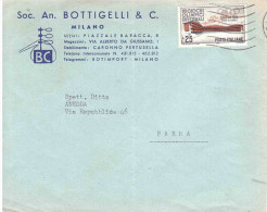 £25 CORTINA 1956 SU BUSTA SOC.AN.BOTTIGELLI & C. - Hiver 1956: Cortina D'Ampezzo