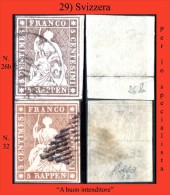 Svizzera-029 - 1854 - 5 Centesimi - Y&T: N. 26b + 32 (o) - Privi Di Difetti Occulti. - Usati