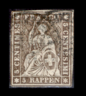 Svizzera-031 - 1854 - 5 Centesimi - Y&T: N. 26c (o) - Bel Esemplare, Privo Di Difetti Occulti. - Used Stamps