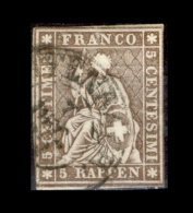 Svizzera-033 - 1854 - 5 Centesimi - Y&T: N. 26c (o) - Bel Esemplare, Privo Di Difetti Occulti. - Gebraucht