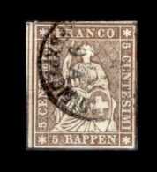 Svizzera-034 - 1854 - 5 Centesimi - Y&T: N. 26c (o) - Bel Esemplare, Privo Di Difetti Occulti. - Gebraucht