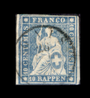 Svizzera-036 - 1854 - 10 Centesimi - Y&T: N. 27a (o) - Bel Esemplare, Privo Di Difetti Occulti. - Usados