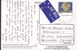 Australia PPC Blackwood River W. A., 'AIR MAIL Par Avion' Label 1986 KLAMPENBORG Denmark Lionfish Löwe Fische Stamp - Storia Postale
