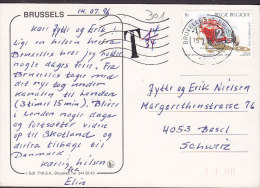Belgium CPA Bruxelles Brussels 1996 BASEL Schweiz TAXE T-Cancel Potage Due Vintage Sports Car Auto Timbre (2 Scans) - Cartas & Documentos