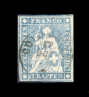 Svizzera-037 - 1854 - 10 Centesimi - Y&T: N. 27a (o) - Bel Esemplare, Privo Di Difetti Occulti. - Used Stamps