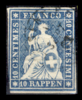 Svizzera-039 - 1854 - 10 Centesimi - Y&T: N. 27b (o) - Bel Esemplare, Privo Di Difetti Occulti. - Gebraucht