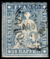 Svizzera-040 - 1854 - 10 Centesimi - Y&T: N. 27b (o) - Bel Esemplare, Privo Di Difetti Occulti. - Usati