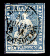 Svizzera-044 - 1854 - 10 Centesimi - Y&T: N. 27a (o) - Bel Esemplare, Privo Di Difetti Occulti. - Used Stamps