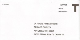 Enveloppe T La Poste/phil@poste (validité Permanente) M 20gr ( C.2015/2) - Cards/T Return Covers