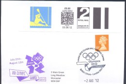 UK Olympic Games London 2012 Letter; Kayak Wild Water Slalom Pictogram 2nd Class Smart Stamp, Olympex Cancellation - Summer 2012: London