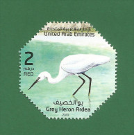 UAE ARABI / EMIRATES ARABES 2010 - SEA BIRDS - GREY HERON ARDEA - AED 2 DIRHAMS ODD SHAPE - MNH ** - As  Scan - Pelicans