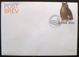 SUEDE Oiseaux, Rapaces, Birds, Vögel, Chouettes Et Hiboux. ENTIER POSTAL 1975 - Owls