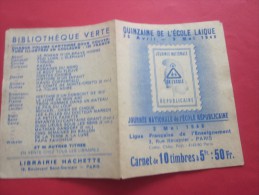 1948 ERINNOPHILIE FRANCE BLOC CARNET Vide Sans VIGNETTE QUINZAINE DE L'ECOLE LAIQUE JOURNEE NATIONALE ECOLE REPUBLICAINE - Blocks Und Markenheftchen