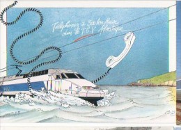 CP - TGV Atlantique - Téléphonnez à 300 Km/h Dans Le TGV - Illustration De Mauger Y. 1989 - Matériel