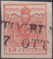 LOMBARDO VENETO 1850 - 15 Cent. Rosso Annullo Di Mantova N. 4. Cat. € 225,00. - Lombardy-Venetia