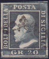 SICILIA 1859 - 20 Gr. Grigio Ardesia N. 13. Cert. Chiavarello. Cat. € 1550,00. - Sicilia