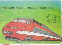 CP - Ligne TGV Paris-Lyon-Valence-Marseille-Toulon-Nice Salon De Carte Postale (dessin De Sizler) Cp N° 3eme Série 91 - Transport (rail) - Station