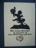 Germany: KIND MIT STRAUß UND HERZCHEN - Illustrator - Scherenschnitt - Georg Plischke - Posted 1926 - Silhouetkaarten