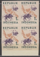 UPU, Indonesia Sc69a Emblem, Map, Ox, POS UDARA,  Carte, Vache, Imperf Block - UPU (Universal Postal Union)